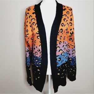 Hem & Thread Leopard Multicolor Cardigan Large
